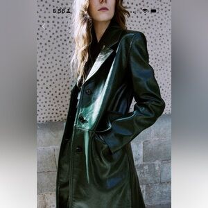 NWT Mango Deep Green Faux Leather Coat